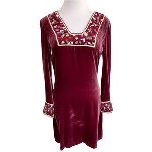 Allegra Hicks Retro Velvet Boho Silk Velvet Crochet Flower Child Mini Dress 2